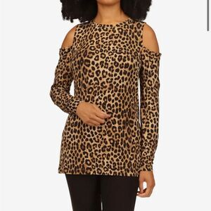 Michael Michael Kors Cheetah Long Sleeve Cold-Shoulder Camel Size XSMALL
